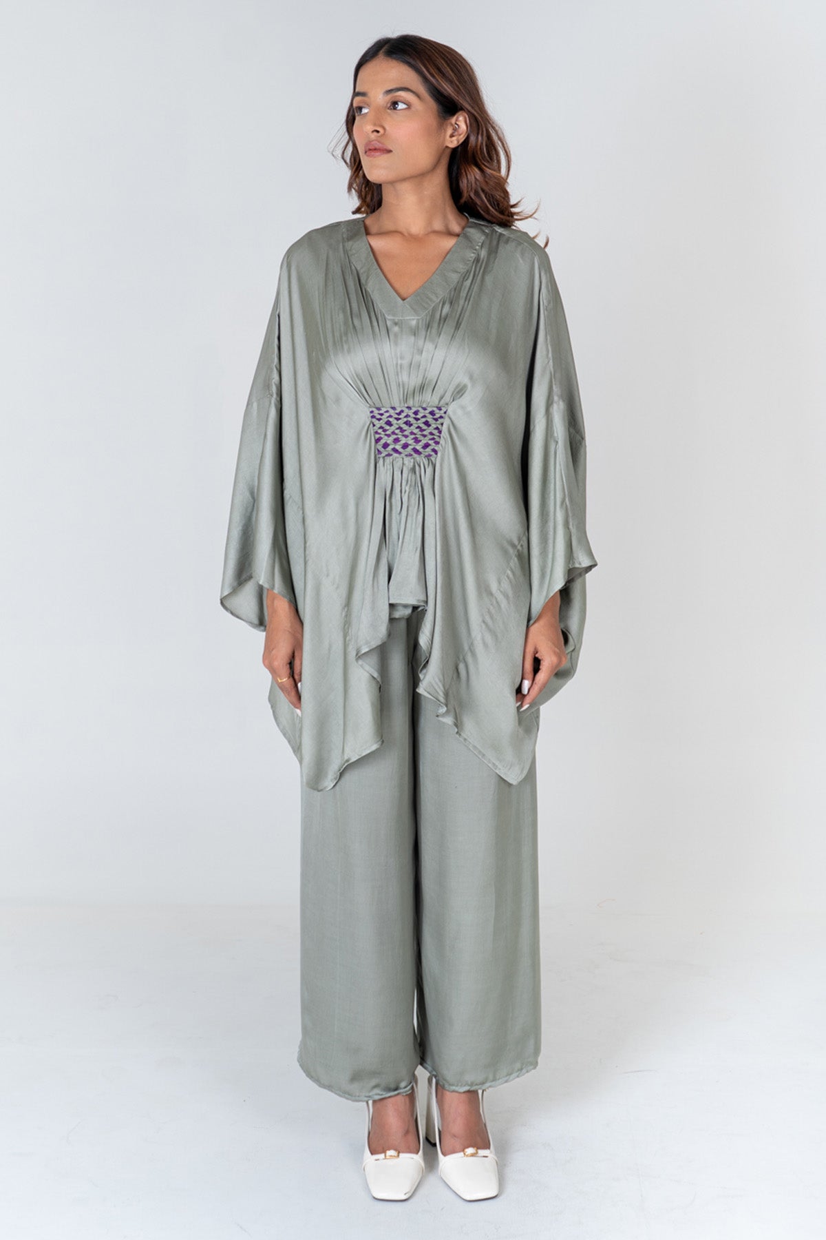 Buy Neora by Nehal ChopraGreen Braided Kaftan Co-ord Set for Women Online